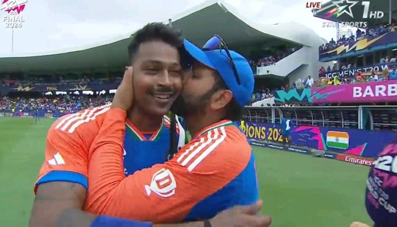 Rohit Sharma kisses Hardik Pandya in middle of interview after historic T20 World Cup Win