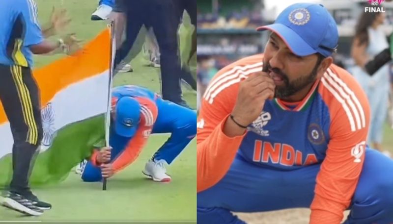 Rohit Sharma eats grass of the Barbados pitch after T20 World Cup triumph