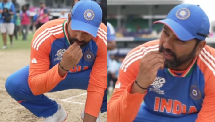 Rohit Sharma Gives Explanation about Why he is Eat soil and grass at Barbados Pitch after Winning T20 World Cup Trophy rsk