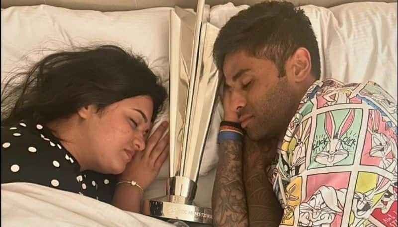 Suryakumar Yadav and his wife sleep with India's T20 World Cup 2024 trophy; photo goes viral