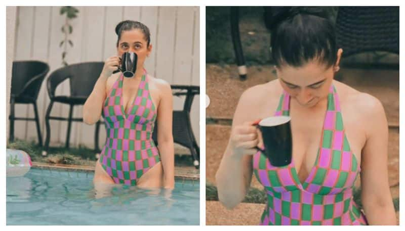 Heeramandi actress Sanjeeda Shaikh looks SUPER SEXY: Flaunts cleavage in chequered swimsuit; pics go VIRAL ATG