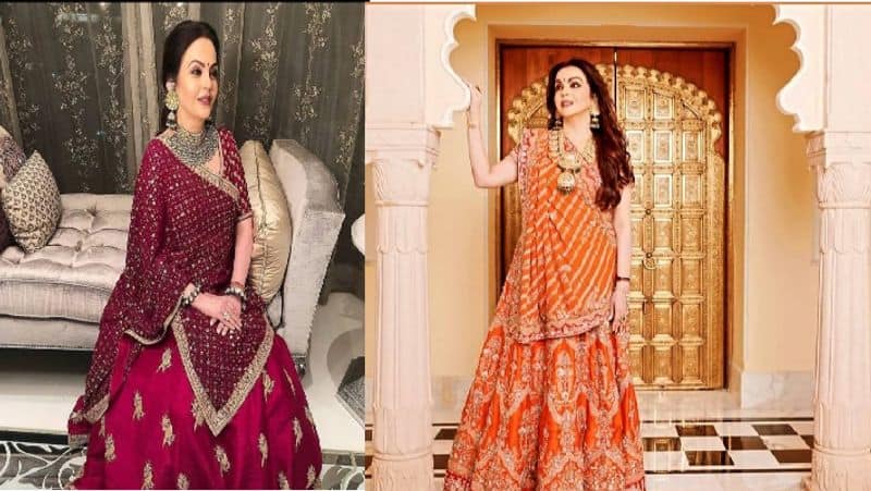 nita ambani lehenga saree outfits on anant ambani isha ambani akash ambani wedding kxa 