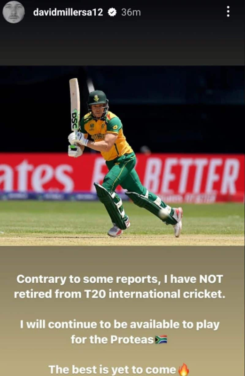 South Africa Player David Miller Gives Explanation about his T20 Cricket Retirement News rsk