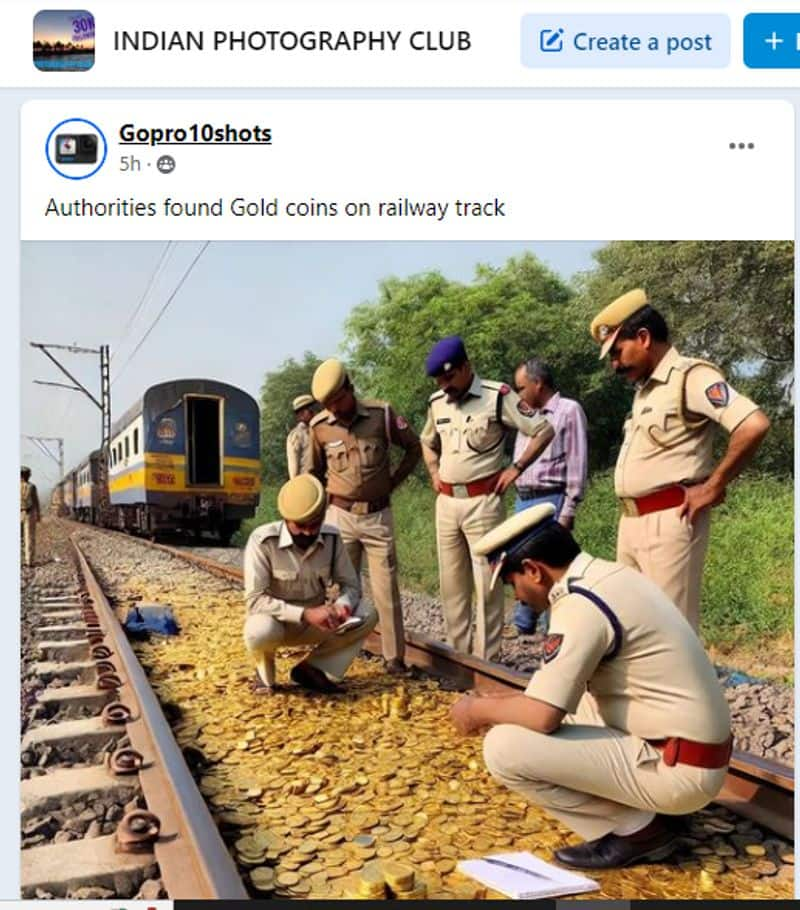 Fact Check Photo of authorities found Gold coins on railway track is fake 