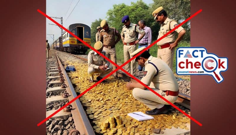 Fact Check Photo of authorities found Gold coins on railway track is fake 