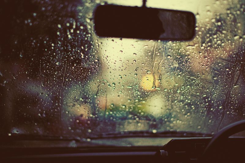 Monsoon rain on a windshield