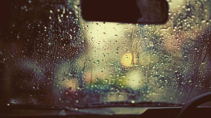 Monsoon rain on a windshield