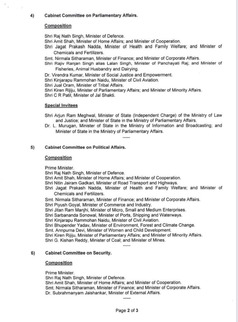 Central Govt constitutes Committees on economic, political affairs, security & more