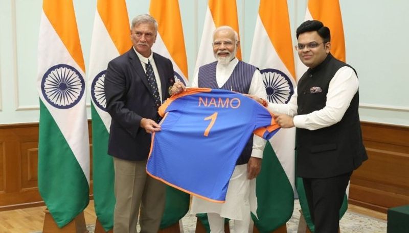 BCCI presents 'Namo 1' Champions jersey to PM Modi after his meeting with T20 WC-winning team; pic goes viral snt