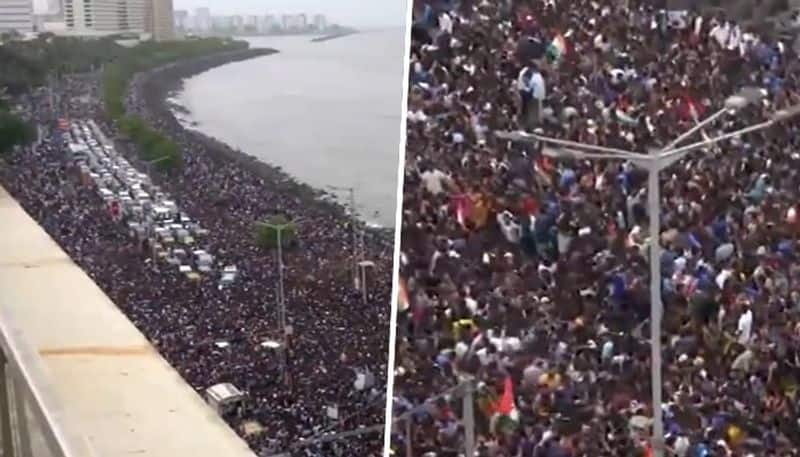 Sea of people throng Mumbai's Marine Drive, Wankhede Stadium to honour T20 WC champions; WATCH viral videos