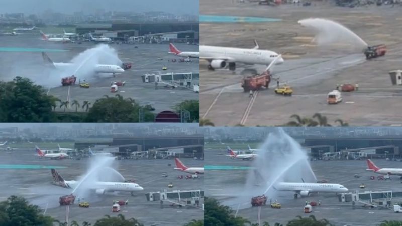 Team India's flight received a water salute from Mumbai Airport when T20 WC Winning Team reached Mumbai rsk