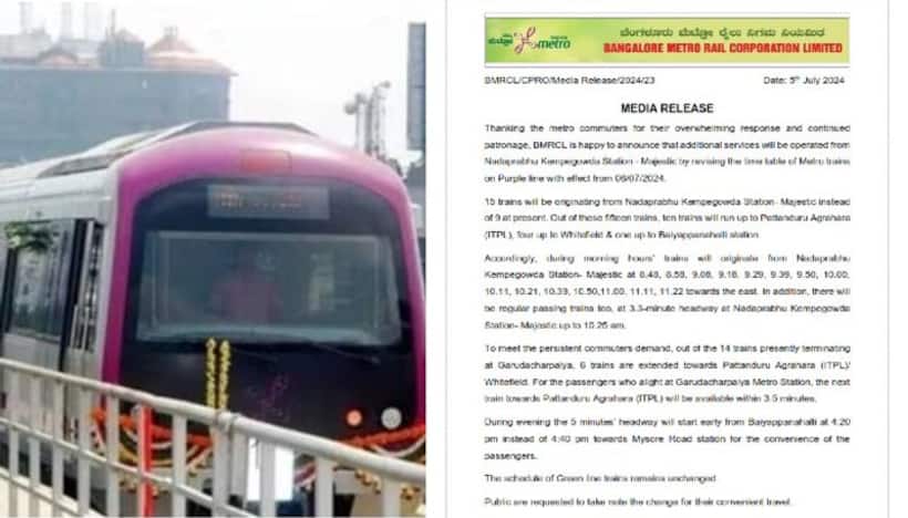 Bengaluru’s Purple Line metro to add 6 more trains from Majestic, reducing wait time to 3.5 minutes