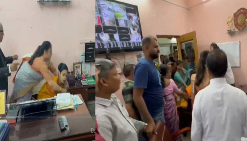 school principal forcefully removed from chair and office room viral video 