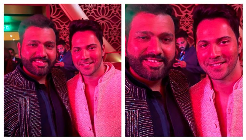 Anant Ambani Radhika Merchant Sangeet Varun Dhawan met Rohit Sharma calls him Mumbai Raja kvn