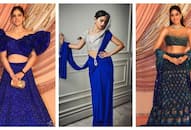 blue saree Lehenga trendy blouse design for party wear look xbw