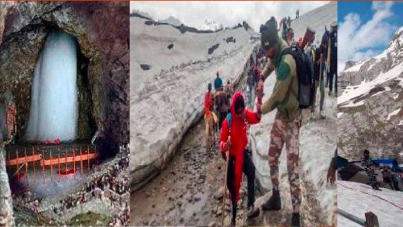 Amarnath Himalinga Melted because of heat wave Amarnath pilgrimage stopped Temporarily due to heavy rain akb