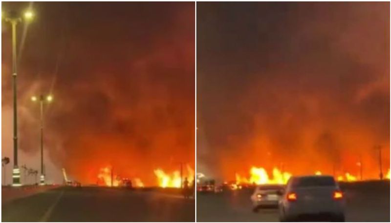 massive fire erupts in Wadi Al Rumma saudi arabia