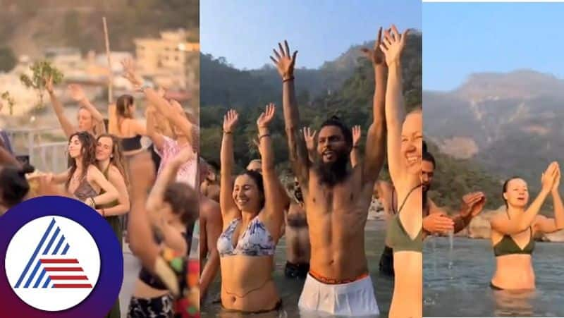 Foreign tourists dressed in bikinis at Ganga ghats video goes viral skr