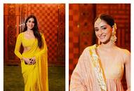 radhika merchant anant ambani haldi ceremony recreat Janhvi kapoor sara ali khan  ananya panday saree lehenga suit designs xbw