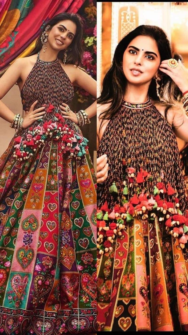 isha ambani wore luxury torani india multicolor lehenga at one lakh thirty five thousand at anant radhika haldi wedding kxa