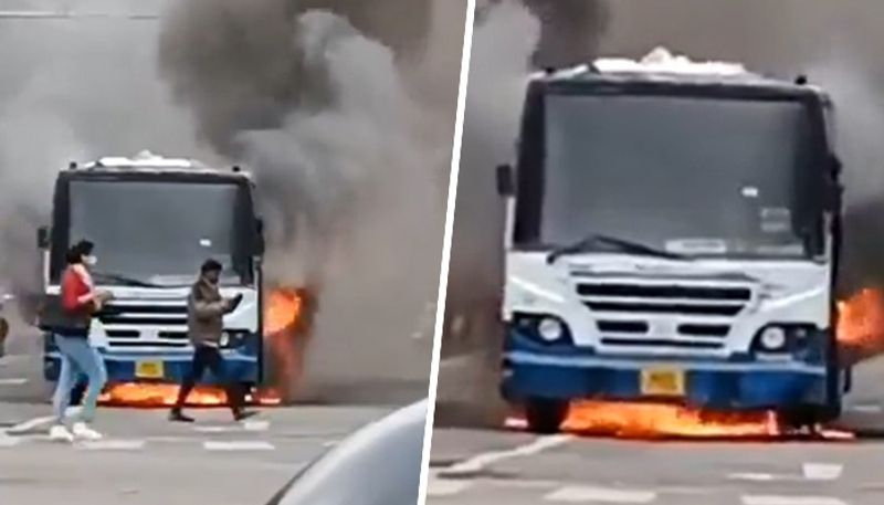 Bengaluru BMTC bus with 30 onboard catches fire, alert driver saves passengers (WATCH) gcw