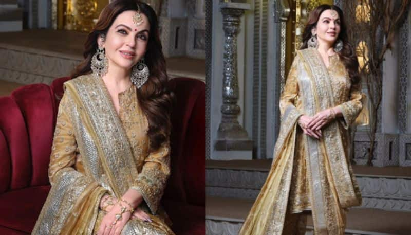 Anant Amabni, Radhika Merchant pre-wedding festivities: Nita Ambani wears antique gold outfit with diamond jewellery RKK