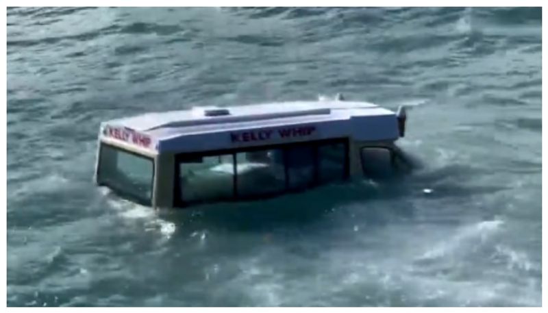 video of an ice-cream truck floating into the sea has gone viral 