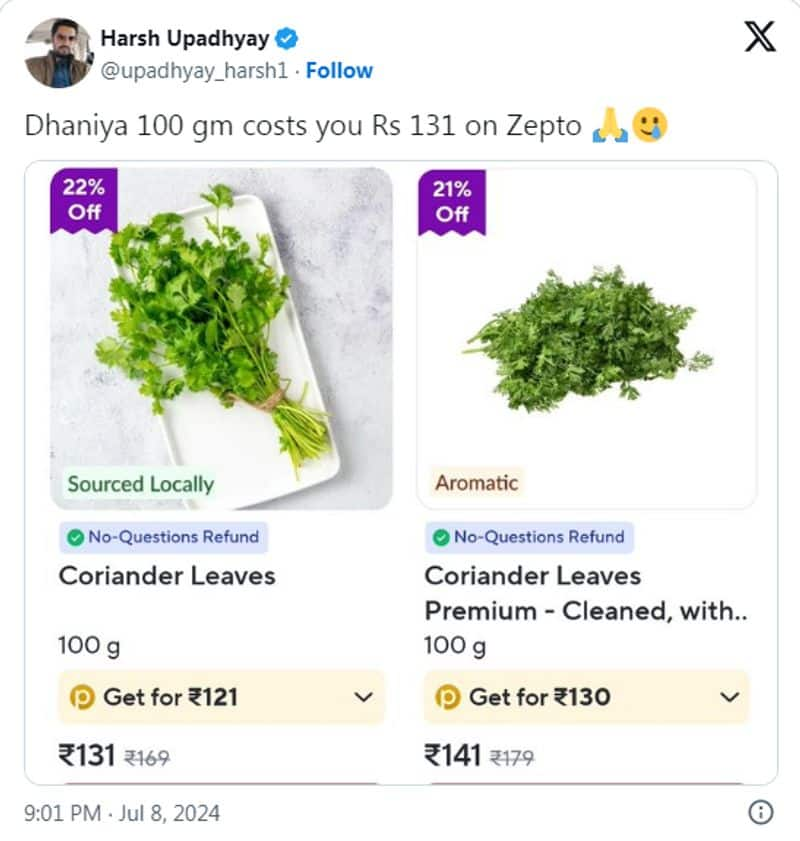 141 rupees for 100gm coriander leaves viral post 