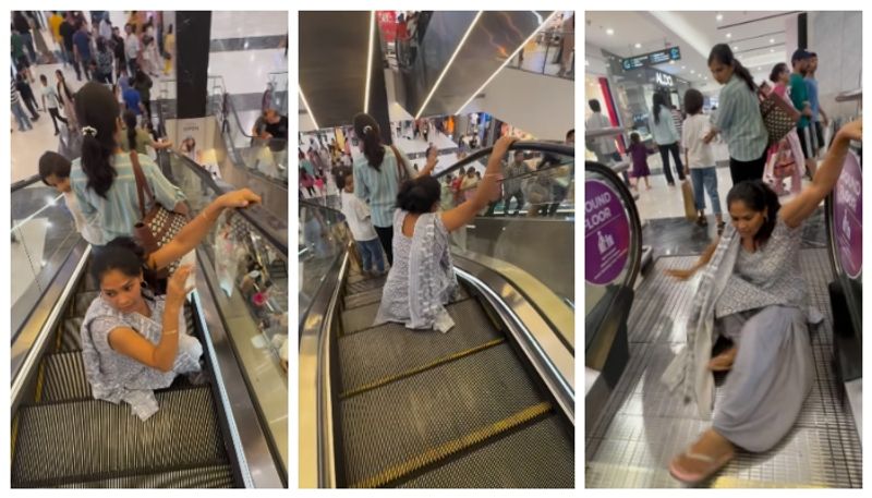 Social media sees the brutality of a young woman who jumped on to the escalator in the mall