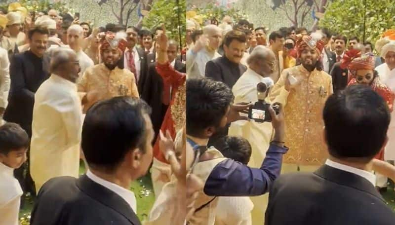 Super Star Rajinikanth mass dance wit anant ambani in his wedding viral video ans