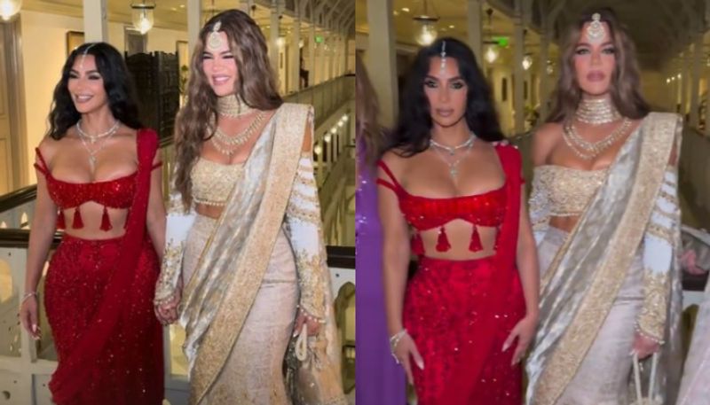 WATCH: Kim, Khloe Kardashian look ELEGANT as they wear lehenga for Anant Ambani, Radhika Merchant wedding RKK