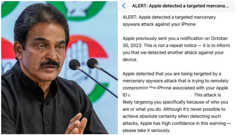 Congress leader KC Venugopal gets Apple alert about malicious spyware in iphone