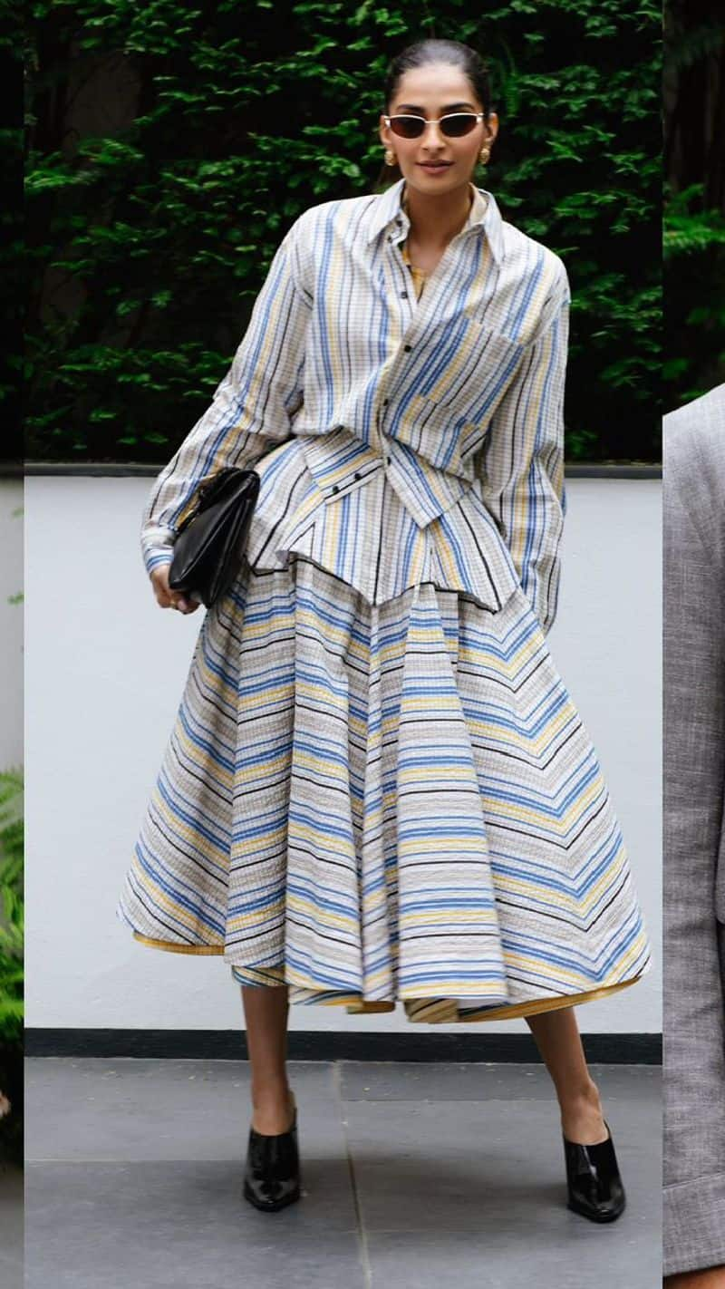 actress sonam Kapoor stylish and expensive striped dress at Wimbledon 2024 final 