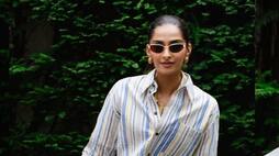 actress sonam Kapoor stylish and expensive striped dress at Wimbledon 2024 final 