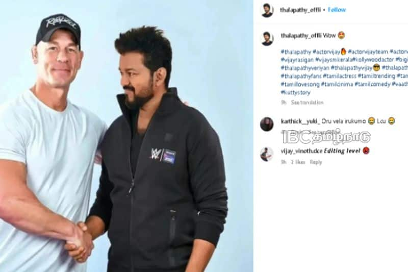 actor vijay with wwe superstar john cena fake image viral real image here vvk