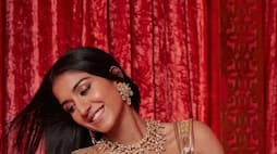 Radhika Wedding Reception Gold dress look Mangal Utsav of Anant ambani and Radhika