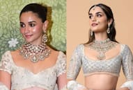 trending celebrity fashion anant radhika wedding silver embroidery saree pastel lehenga