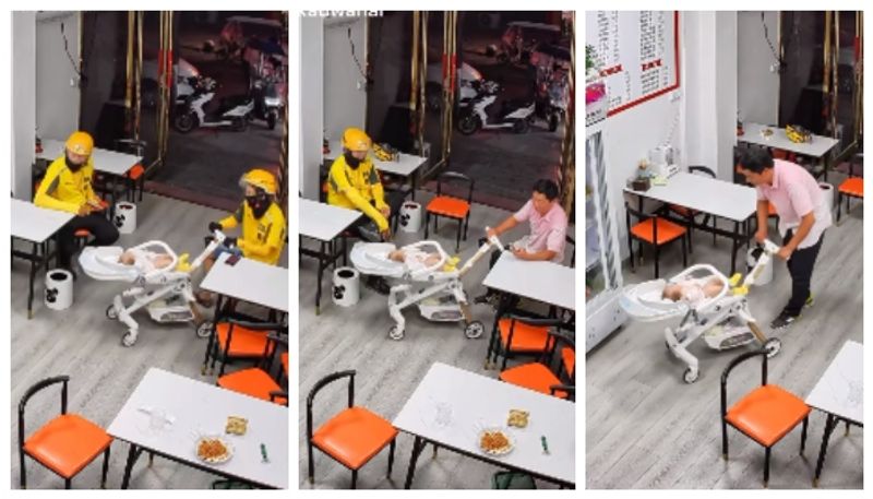 video of a delivery agents caring for the restaurant owner s baby has gone viral 