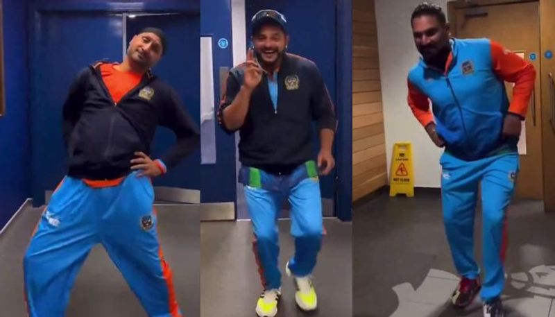 Yuvraj singh suresh raina and Harbhajan singh hilarious dance celebration after winning World Championship of Legends 2024 mrq