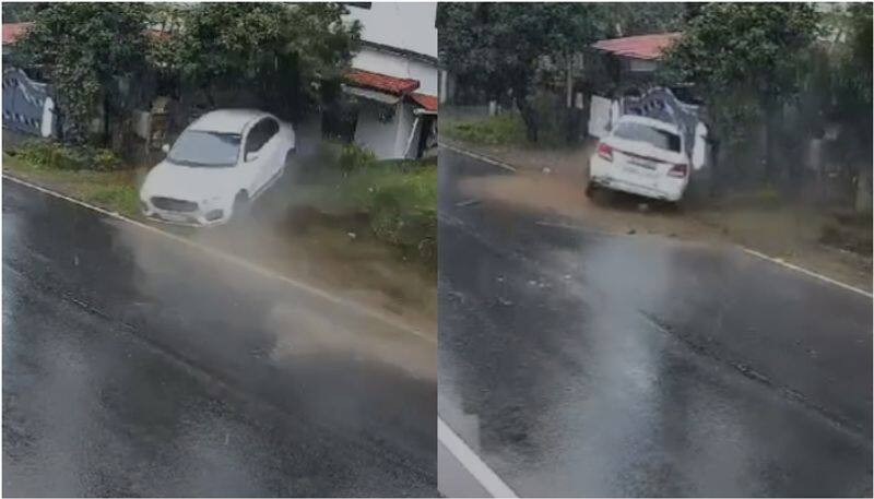 CCTV footage of mysterious car accident at Palakkad due to aquaplaning 