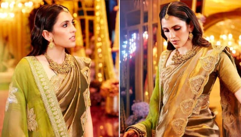 Mukesh Ambani elder daughter in law Shloka mehta wore simple tissue saree for anant wedding ans