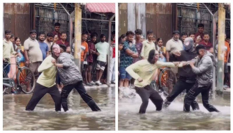 video of the clash in the city's waterlogging is going viral on social media