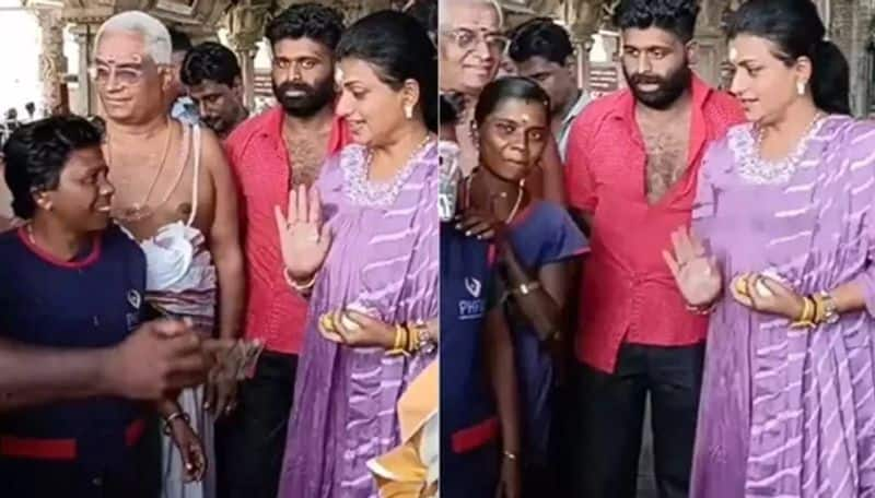 Thiruchendur murugan temple actress roja asked cleanliness workers not to come near her workers shocked ans