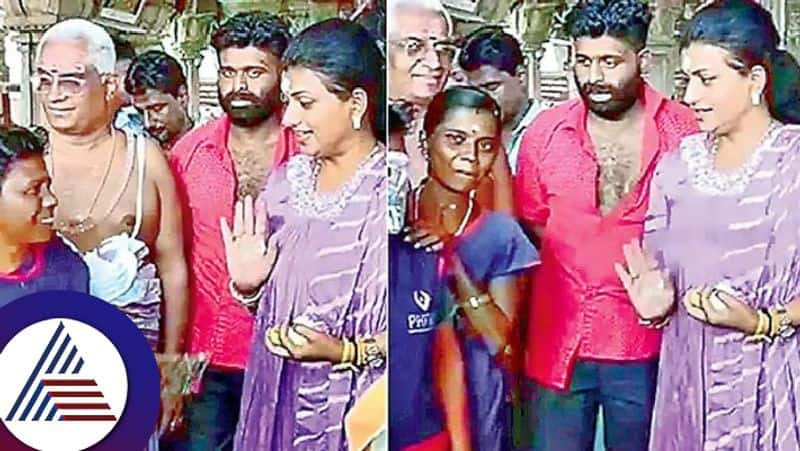 YSRCP leader Roja gestures to temple cleaning staff to keep distance for selfie video viral suc