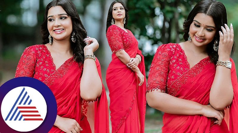 Mouna Guddemane of colors kannada ramachari serial stunning look in red saree pav