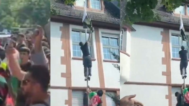 Attack on Pakistan Embassy in Germany by Afghanistan nationals Outrage by pulling down Pakistan flag akb