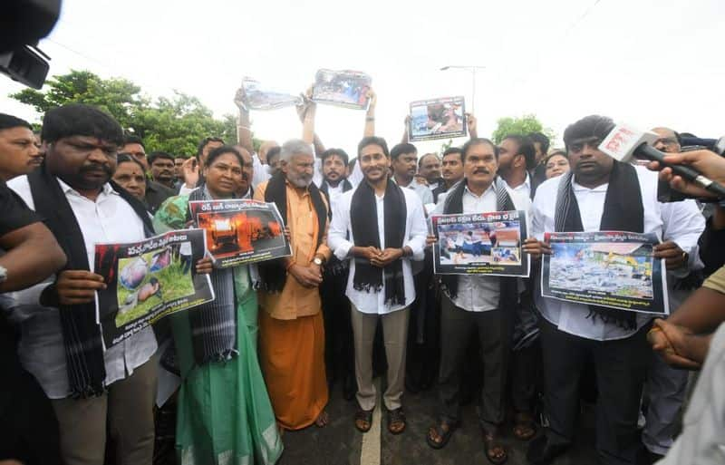 YSRCP protests during assembly meetings.. Jagan wearing a black scarf GVR