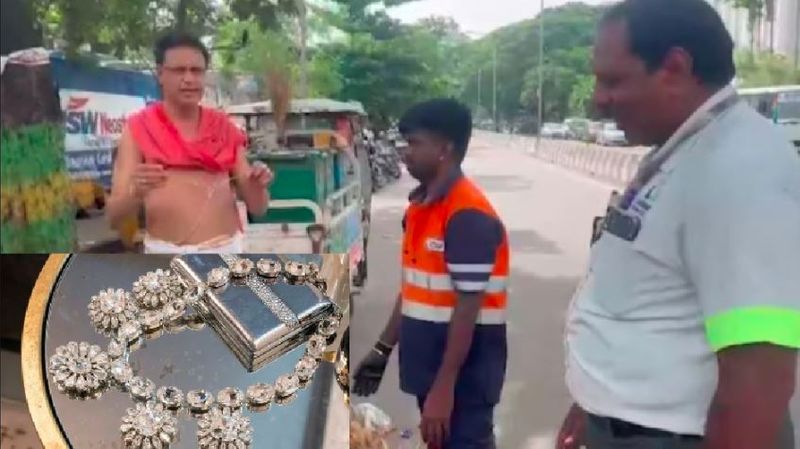 chennai honest civic worker returned a diamond necklace worth 5 lakh to its owner which found in a garbage akb