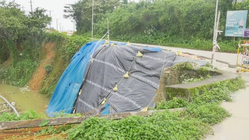 Sai Stadium Junction Road collapsing due to rain and Madikeri Municipal Council gvd