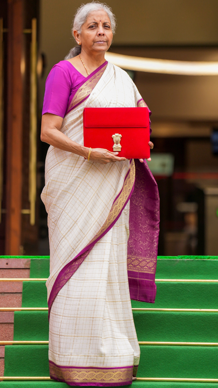 Budget 2024: FM Nirmala Sitharaman, Draped in White & Magenta Silk Saree ram 